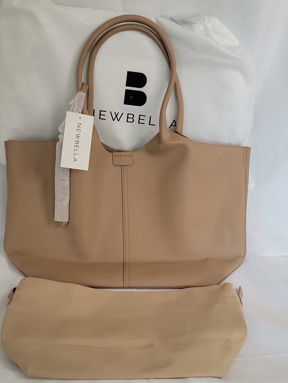Nbella Beige Tote Bag with Removable Pouch